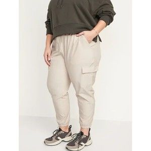 Old Navy High Rise StretchTech Cargo Joggers Womens XXL Ivory Ankle Pull On NEW